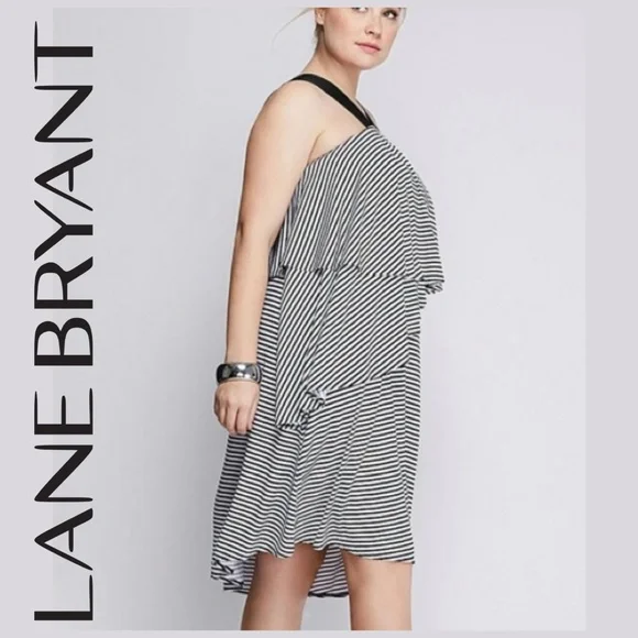Lane Bryant | Dresses | Black White Striped Halter Tiered Ruffle Dress |  Poshmark